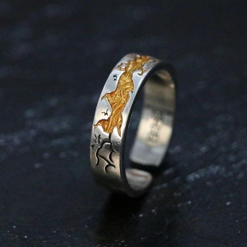 Retro S925 Bạc Cross Ring Nam Mở Có Thể Điều Chỉnh Chuyển Đổi Đen