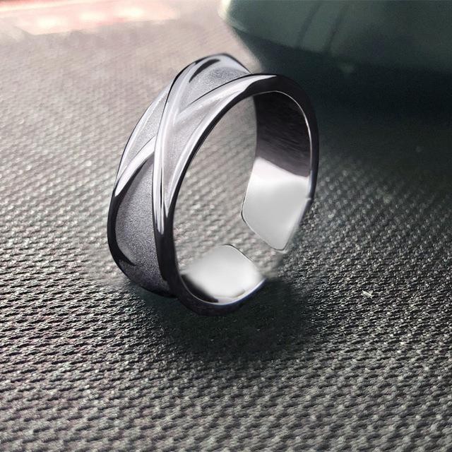 Retro S925 Bạc Cross Ring Nam Mở Có Thể Điều Chỉnh Chuyển Đổi Đen