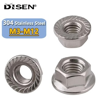 1 / 2 / 5 / 10 Cái M3 M4 M5 M6 M8 M10 M12 304 Mặt bích bằng thép không gỉ Đai ốc lục giác chống lỏng lẻo có miếng đệm Nắp vít khóa chống trượt