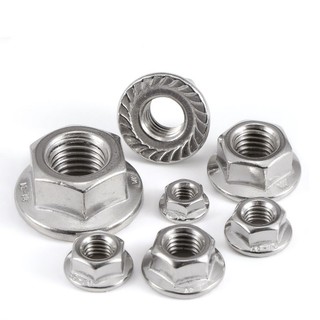 1 / 2 / 5 / 10 Cái M3 M4 M5 M6 M8 M10 M12 304 Mặt bích bằng thép không gỉ Đai ốc lục giác chống lỏng lẻo có miếng đệm Nắp vít khóa chống trượt
