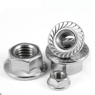 1 / 2 / 5 / 10 Cái M3 M4 M5 M6 M8 M10 M12 304 Mặt bích bằng thép không gỉ Đai ốc lục giác chống lỏng lẻo có miếng đệm Nắp vít khóa chống trượt