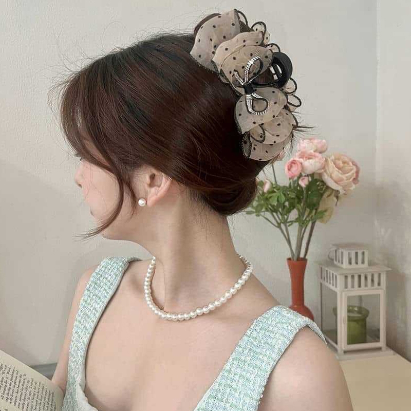 [LISHUJ] Phong Cách Hàn Quốc Lưới Nơ Kim Cương Giả Vuốt Tóc Vintage Thanh Lịch Kẹp Tóc Kẹp Tóc Cho Nữ Thời Trang Phụ Kiện Tóc SHU