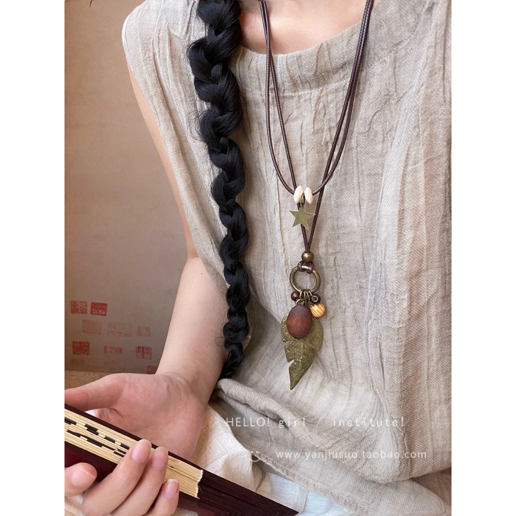 [Jewbeauty] Vòng cổ lông vũ bằng đồng Zen Trung Quốc mới dành cho nữ phong cách dân tộc Bohemian hai lớp mặc áo len dài dây chuyền phụ kiện