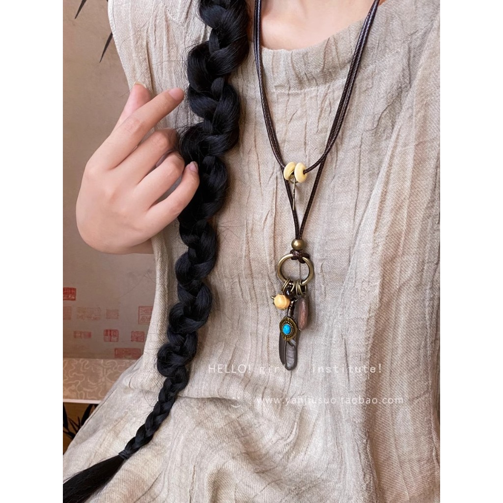 [Jewbeauty] Vòng cổ lông vũ bằng đồng Zen Trung Quốc mới dành cho nữ phong cách dân tộc Bohemian hai lớp mặc áo len dài dây chuyền phụ kiện