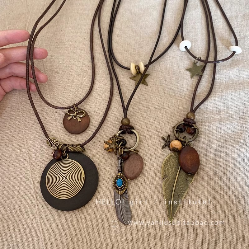[Jewbeauty] Vòng cổ lông vũ bằng đồng Zen Trung Quốc mới dành cho nữ phong cách dân tộc Bohemian hai lớp mặc áo len dài dây chuyền phụ kiện