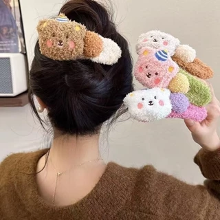 4 Cái/Bộ Mùa Đông 2024 Mới Dễ Thương Sang Trọng Gấu Kẹp Tóc Đầu Sau Mỏ Vịt Lớn Kẹp Phụ Kiện Tóc Thời Trang