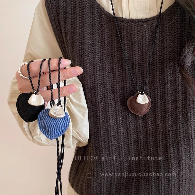 [Jewbeauty] Vòng cổ mặt Vòng cổ bạc tình yêu bằng vải nữ Vòng cổ áo len cổ dài nhẹ sang trọng cao cấp đơn giản 100 kèm phụ kiện