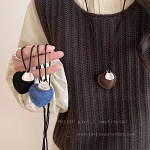 Vòng cổ mặt Vòng cổ bạc tình yêu bằng vải nữ Vòng cổ áo len cổ dài nhẹ sang trọng cao cấp đơn giản 100 kèm phụ kiện