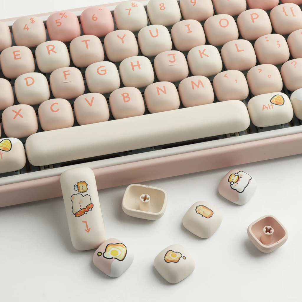 Pbt Keycaps Bánh Mì Gấu Tròn Keycaps Màu Hồng Và Dễ Thương MOG keycap Nhuộm Thăng Hoa, 144 phím cho bàn phím cơ | BigBuy360 - bigbuy360.vn