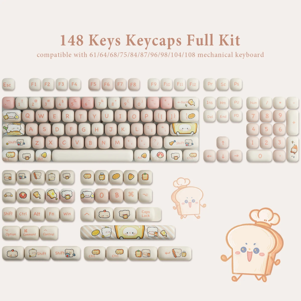 Pbt Keycaps Bánh Mì Gấu Tròn Keycaps Màu Hồng Và Dễ Thương MOG keycap Nhuộm Thăng Hoa, 144 phím cho bàn phím cơ | BigBuy360 - bigbuy360.vn