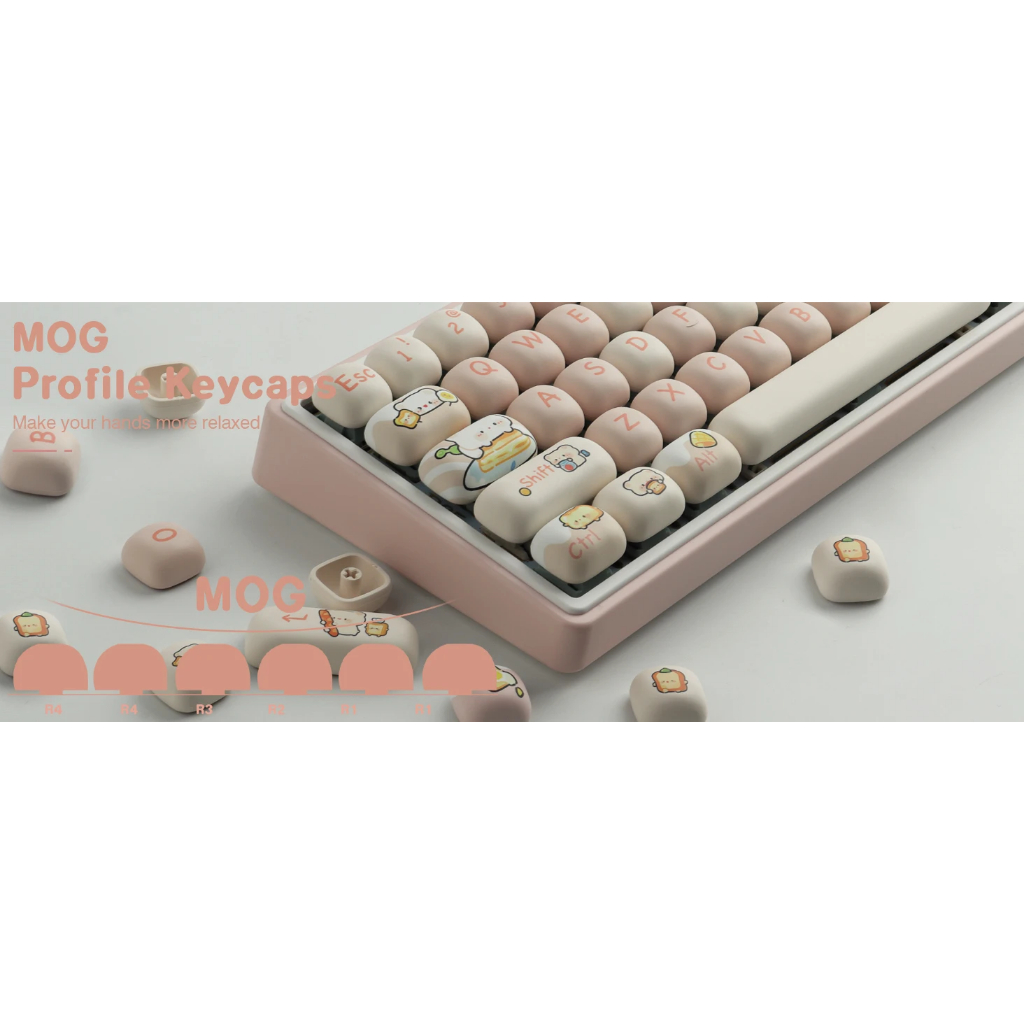 Pbt Keycaps Bánh Mì Gấu Tròn Keycaps Màu Hồng Và Dễ Thương MOG keycap Nhuộm Thăng Hoa, 144 phím cho bàn phím cơ | BigBuy360 - bigbuy360.vn
