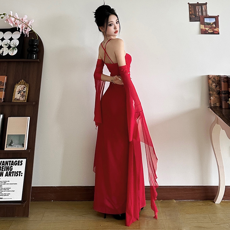 Cutenew Váy Maxi Gợi Cảm Dây Dài Tay Lưng Skinny Chắc Chắn Quấn Mông Cá Tính Hot Chick Nhìn Mỏng Hơn Phong Cách Không Khí Đa Năng