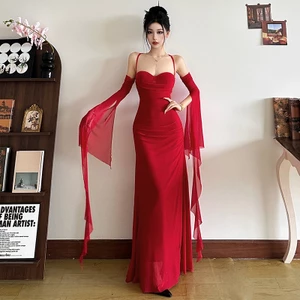 Cutenew Váy Maxi Gợi Cảm Dây Dài Tay Lưng Skinny Chắc Chắn Quấn Mông Cá Tính Hot Chick Nhìn Mỏng Hơn Phong Cách Không Khí Đa Năng