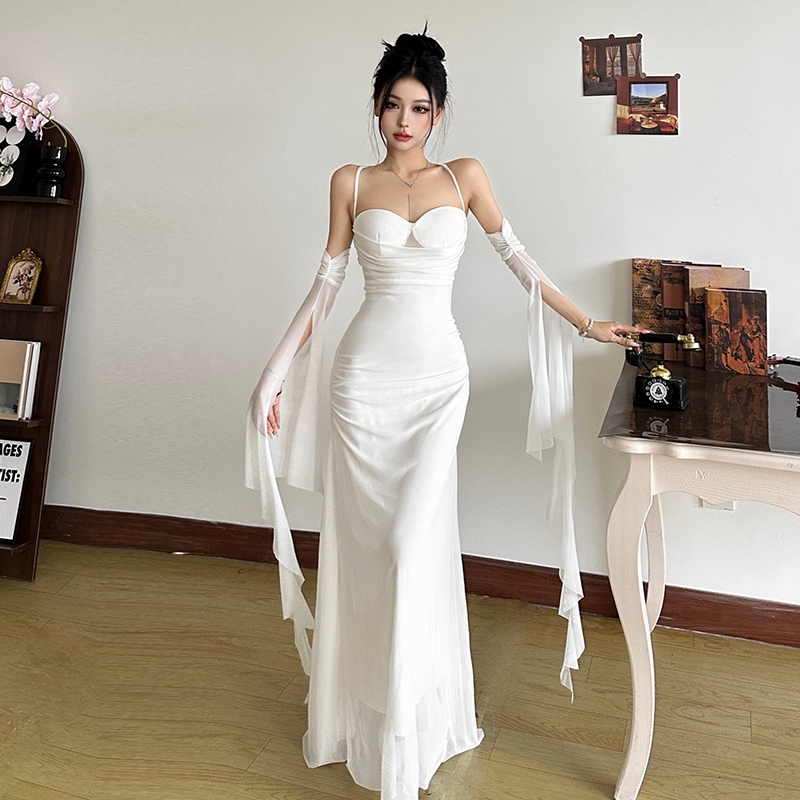 Cutenew Váy Maxi Gợi Cảm Dây Dài Tay Lưng Skinny Chắc Chắn Quấn Mông Cá Tính Hot Chick Nhìn Mỏng Hơn Phong Cách Không Khí Đa Năng