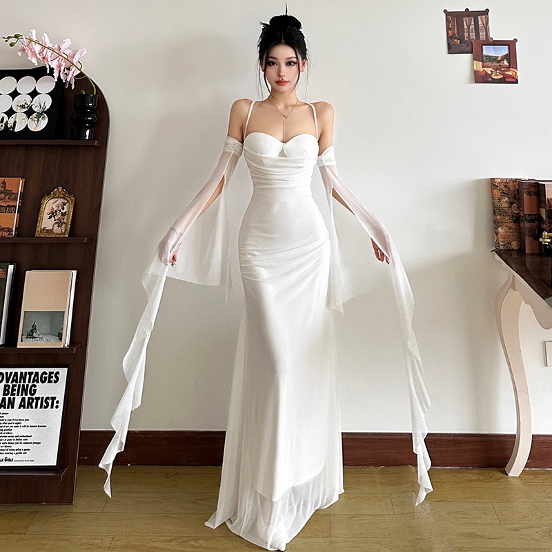 Cutenew Váy Maxi Gợi Cảm Dây Dài Tay Lưng Skinny Chắc Chắn Quấn Mông Cá Tính Hot Chick Nhìn Mỏng Hơn Phong Cách Không Khí Đa Năng