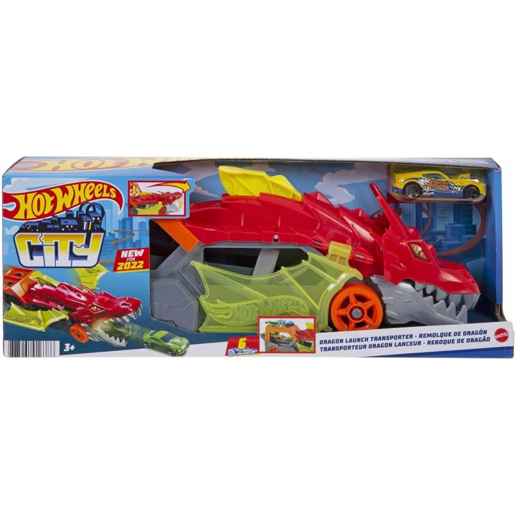 Bộ đường đua xe đồ chơi Hot Wheels Bộ vận chuyển phóng rồng thành phố & Xe tỷ lệ 1: 64, Cửa hàng lên đến 5 chiếc GTK42