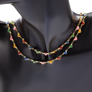Dây chuyền tình yêu đầy màu sắc bằng thép không gỉ Dây chuyền vàng 18K Trang sức chuỗi hình trái tim tự làm