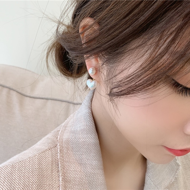 Kim bạc đơn giản bông tai ngọc trai tình yêu nhỏ Hàn Quốc Dongdaemun bông tai cô gái mạng lưới màu đỏ bán buôn khí chất nhẹ bông tai sang trọng