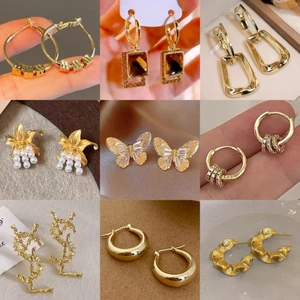 Khuyên tai kim loại đơn giản cao cấp phong cách mới hợp thời trang, thiết kế tình yêu, màu vàng