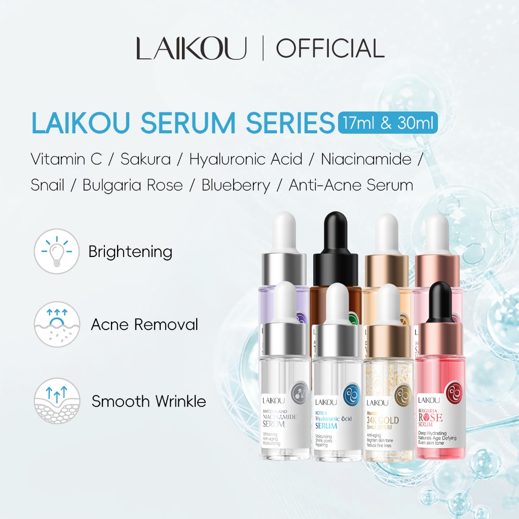 Ảnh Serum dưỡng da mặt LAIKOU chứa tinh chất vàng 24k/việt quất/hoa đào/axit hyaluronic 17ml 2
