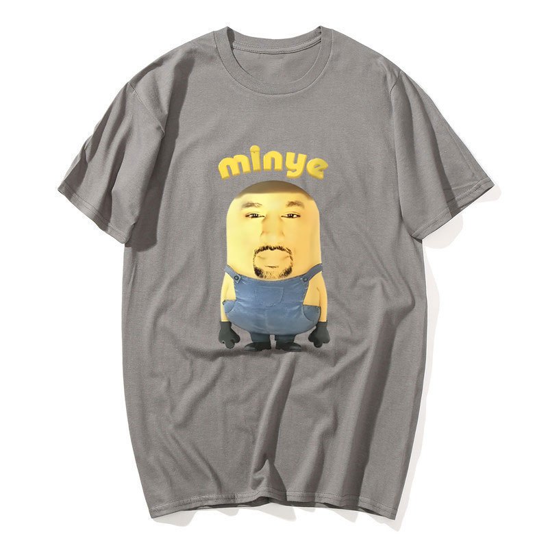 Rapper Kanye West Minye Ngộ nghĩnh Meme Áo Bông Tai Kẹp Hip Hop Vintage Quá Khổ Áo Nam Nữ Thường Ngày Cotton Áo Thun Cao Cấp