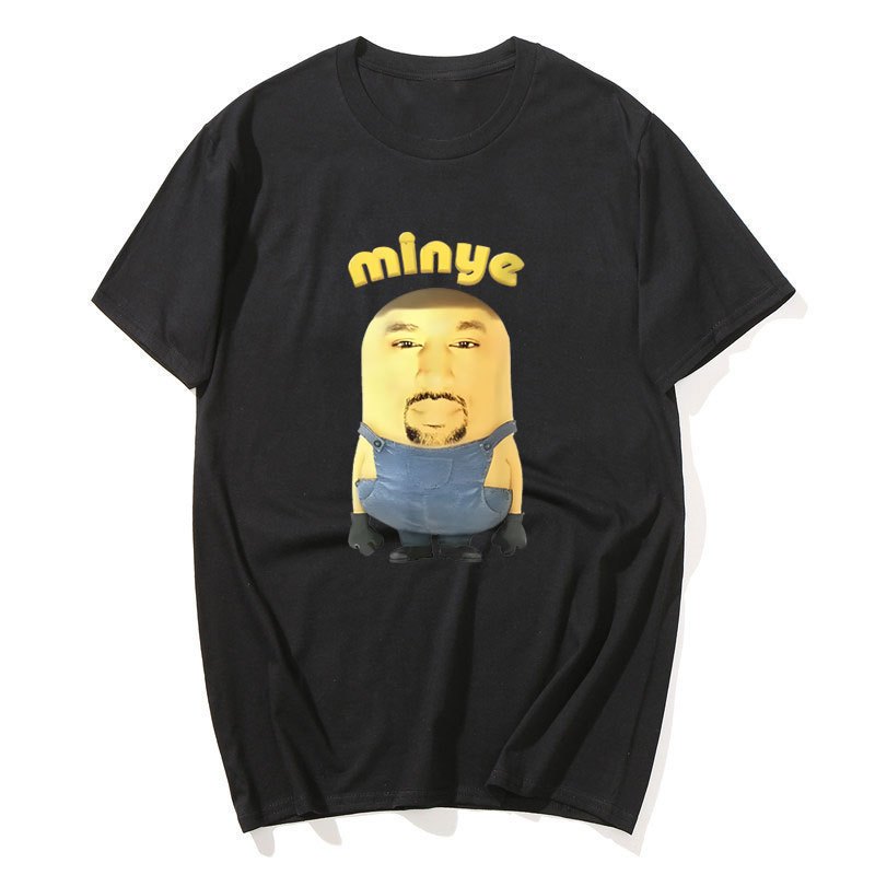 Rapper Kanye West Minye Ngộ nghĩnh Meme Áo Bông Tai Kẹp Hip Hop Vintage Quá Khổ Áo Nam Nữ Thường Ngày Cotton Áo Thun Cao Cấp