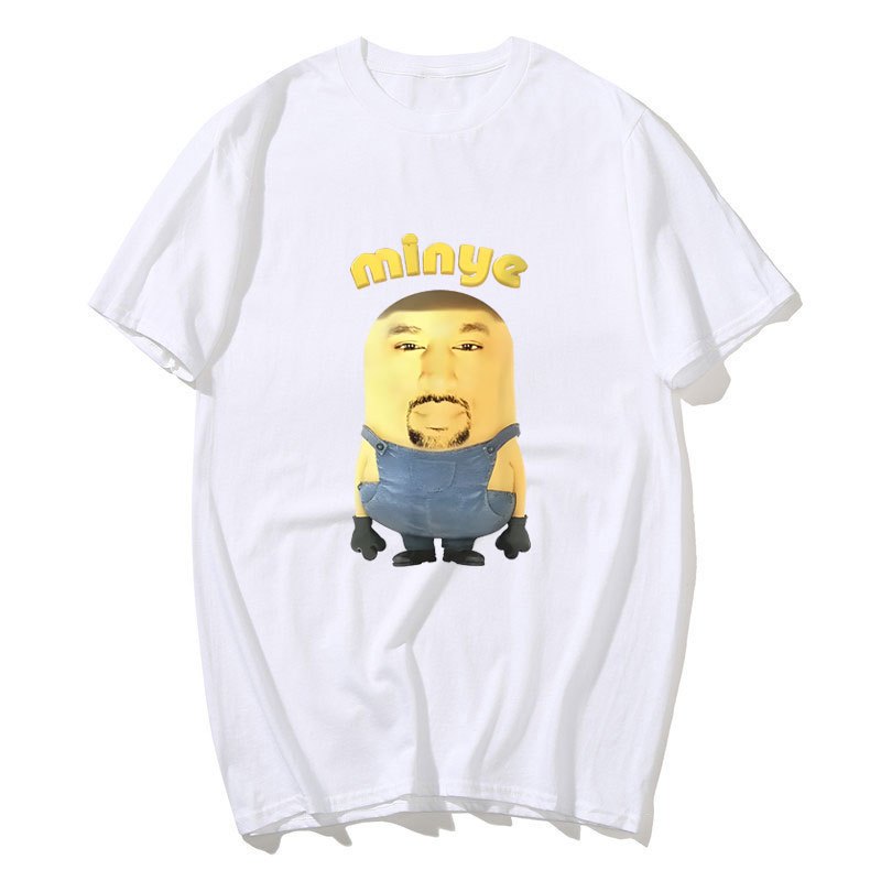 Rapper Kanye West Minye Ngộ nghĩnh Meme Áo Bông Tai Kẹp Hip Hop Vintage Quá Khổ Áo Nam Nữ Thường Ngày Cotton Áo Thun Cao Cấp