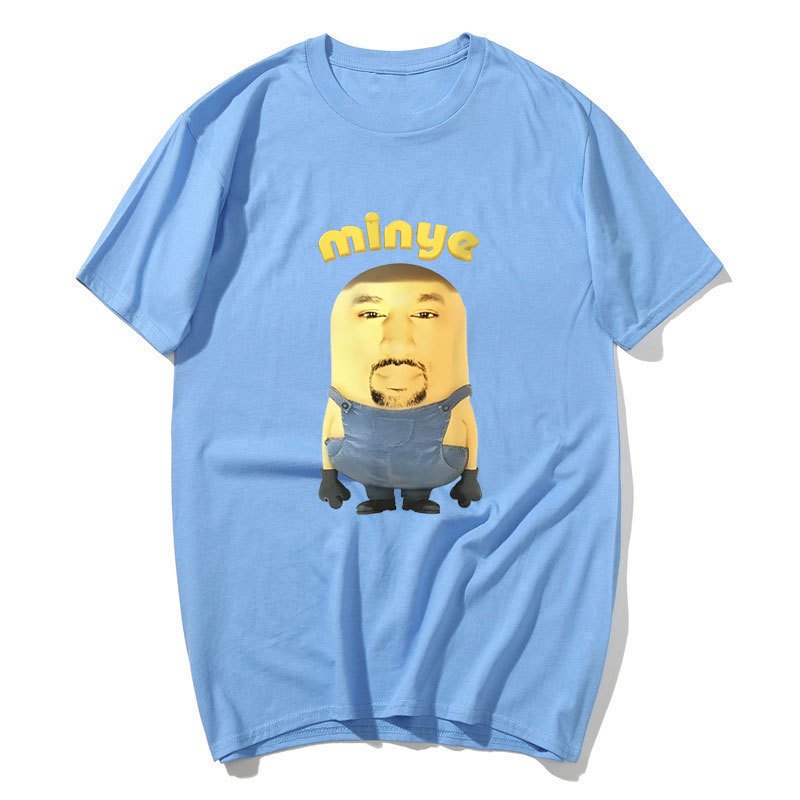 Rapper Kanye West Minye Ngộ nghĩnh Meme Áo Bông Tai Kẹp Hip Hop Vintage Quá Khổ Áo Nam Nữ Thường Ngày Cotton Áo Thun Cao Cấp