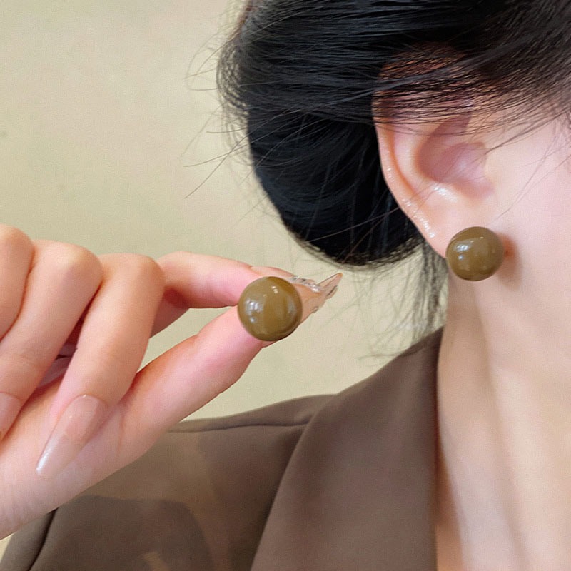 Bông tai ngọc trai Maillard màu cà phê Mantou sang trọng đơn giản kiểu Pháp