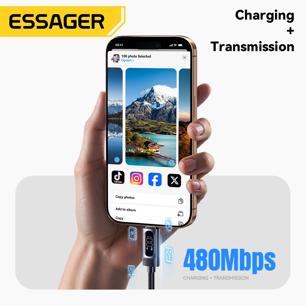 Ảnh Essager Cáp sạc nhanh Usb-A / Type-C sang Type-C Dòng điện cao Chip đánh dấu điện tử nâng cấp cho IP / Android 4