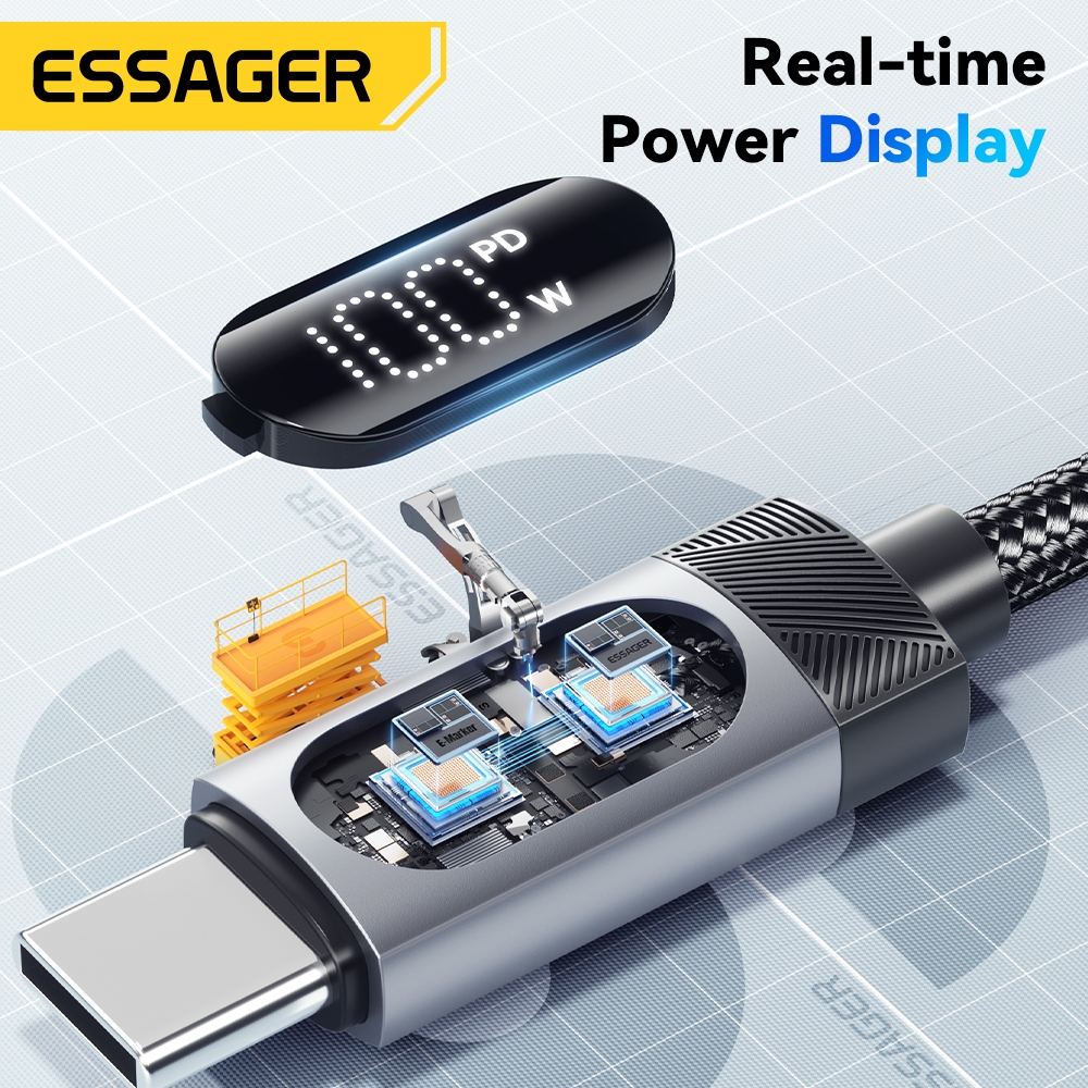 Ảnh Essager Cáp sạc nhanh Usb-A / Type-C sang Type-C Dòng điện cao Chip đánh dấu điện tử nâng cấp cho IP / Android 2