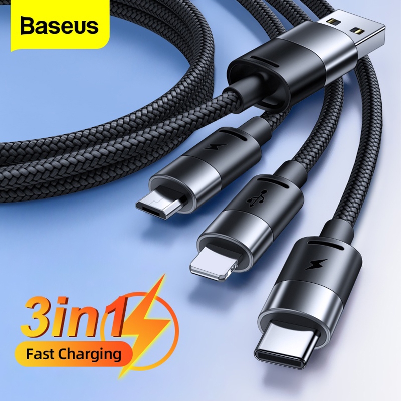 Ảnh Cáp sạc BASEUS 3 trong 1 micro USB type C thích hợp cáp sạc nhanh cho ip 14 13 12 pro max 3.5a Samsung Xiaomi Redmi 1