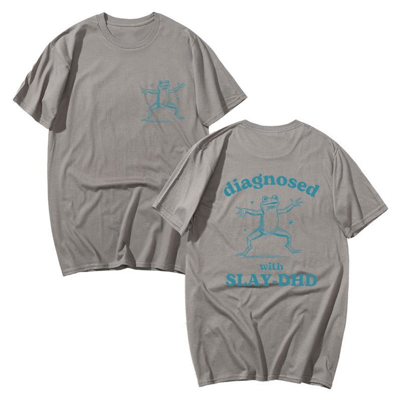 Chẩn đoán với Slay-DHD Ếch Đồ Họa Áo Mùa Hè Nam Nữ Tay Ngắn Phổ Biến Cotton Quá Khổ Ngộ nghĩnh Áo Dạo Phố