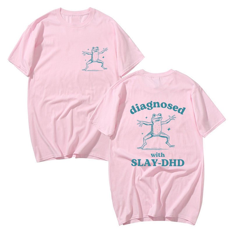 Chẩn đoán với Slay-DHD Ếch Đồ Họa Áo Mùa Hè Nam Nữ Tay Ngắn Phổ Biến Cotton Quá Khổ Ngộ nghĩnh Áo Dạo Phố