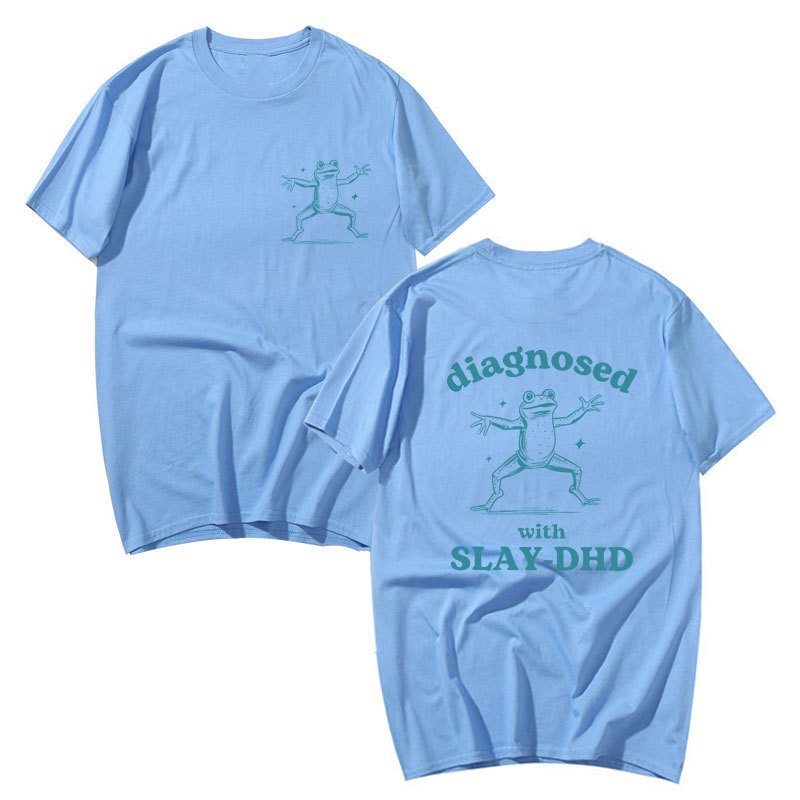 Chẩn đoán với Slay-DHD Ếch Đồ Họa Áo Mùa Hè Nam Nữ Tay Ngắn Phổ Biến Cotton Quá Khổ Ngộ nghĩnh Áo Dạo Phố