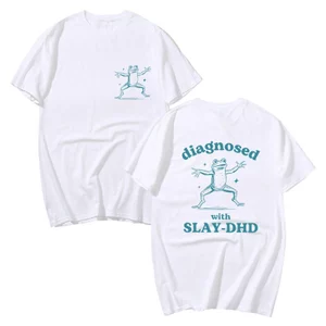 Chẩn đoán với Slay-DHD Ếch Đồ Họa Áo Mùa Hè Nam Nữ Tay Ngắn Phổ Biến Cotton Quá Khổ Ngộ nghĩnh Áo Dạo Phố