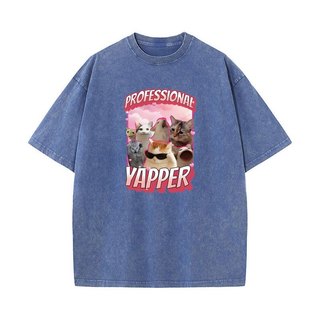 Ngộ nghĩnh Chuyên Nghiệp Yapper Meme Mèo Đồ Họa Áo nam Thời Trang Vintage Rửa Tay Ngắn Áo Cotton Áo Thun Thoải Mái