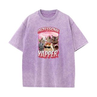 Ngộ nghĩnh Chuyên Nghiệp Yapper Meme Mèo Đồ Họa Áo nam Thời Trang Vintage Rửa Tay Ngắn Áo Cotton Áo Thun Thoải Mái