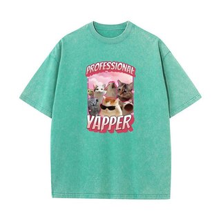 Ngộ nghĩnh Chuyên Nghiệp Yapper Meme Mèo Đồ Họa Áo nam Thời Trang Vintage Rửa Tay Ngắn Áo Cotton Áo Thun Thoải Mái