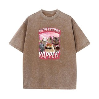 Ngộ nghĩnh Chuyên Nghiệp Yapper Meme Mèo Đồ Họa Áo nam Thời Trang Vintage Rửa Tay Ngắn Áo Cotton Áo Thun Thoải Mái