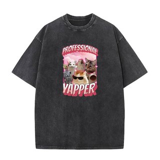 Ngộ nghĩnh Chuyên Nghiệp Yapper Meme Mèo Đồ Họa Áo nam Thời Trang Vintage Rửa Tay Ngắn Áo Cotton Áo Thun Thoải Mái