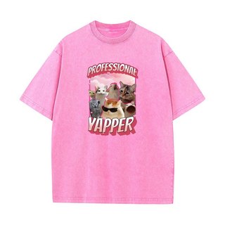 Ngộ nghĩnh Chuyên Nghiệp Yapper Meme Mèo Đồ Họa Áo nam Thời Trang Vintage Rửa Tay Ngắn Áo Cotton Áo Thun Thoải Mái