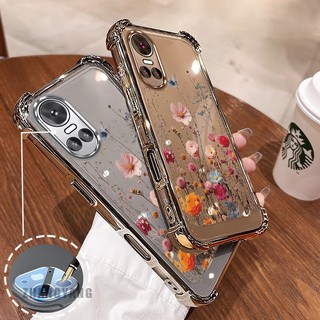 [Màu Mới] Ốp Lưng Cho OPPO RENO 10 5G RENO 10 Pro 5G Vỏ Điện Thoại Siêu Chống Rơi Mạ Điện Bốn Góc Thẩm Mỹ Nhiều Bó Hoa Họa Tiết TPU Mềm