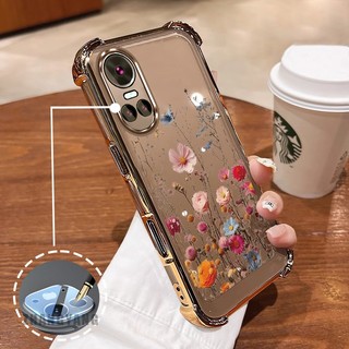[Màu Mới] Ốp Lưng Cho OPPO RENO 10 5G RENO 10 Pro 5G Vỏ Điện Thoại Siêu Chống Rơi Mạ Điện Bốn Góc Thẩm Mỹ Nhiều Bó Hoa Họa Tiết TPU Mềm