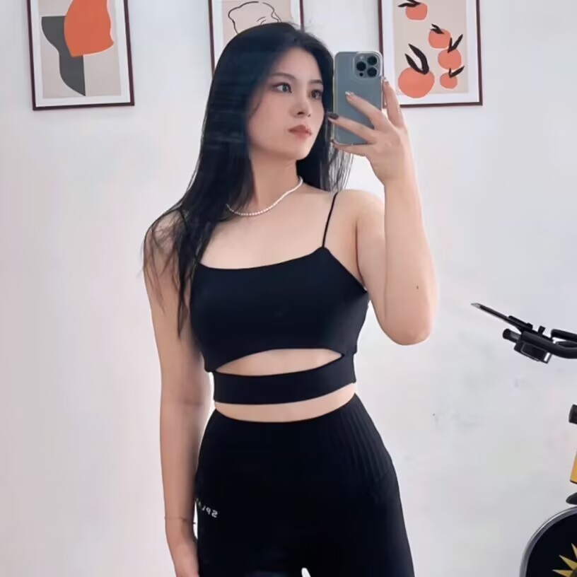 Áo vest yoga nữ chạy bộ thể thao màu đen gợi cảm