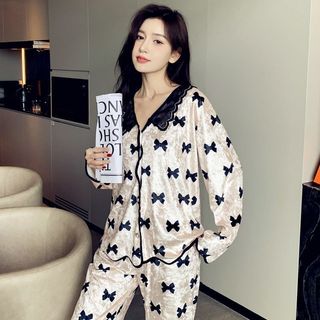 Bộ Đồ Ngủ Dài Tay Nhung Chất Lượng Cao Thu Đông Phong Cách Bộ Đồ Ngủ Pháp