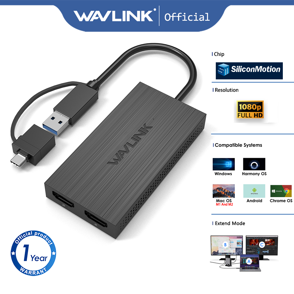 Wavlink USB 3.0 sang dual HDMI Adapter Đầu ra màn hình 2K USB3.0 loại C ...