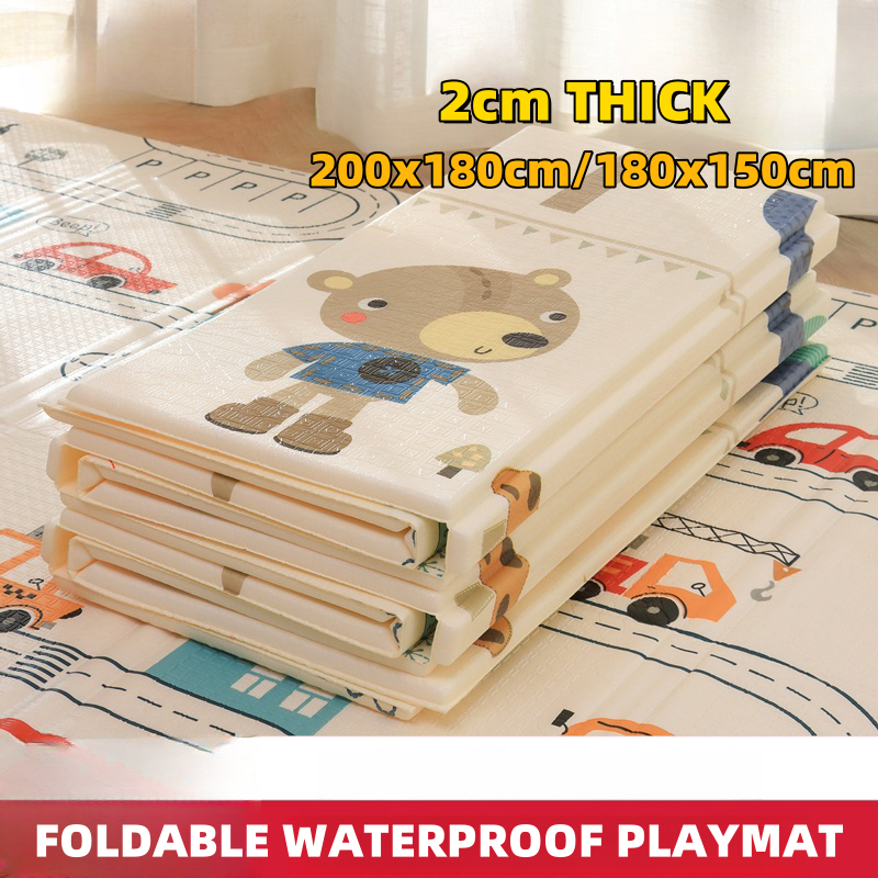 Thảm chơi cho bé, Thảm lót trẻ em có thể đảo ngược cho sàn, Thảm chơi xốp mềm cho trẻ sơ sinh và trẻ mới biết đi, Thảm tập bò chống nước có thể gập lại với gia cố cạnh cho trong nhà & ngoài trời