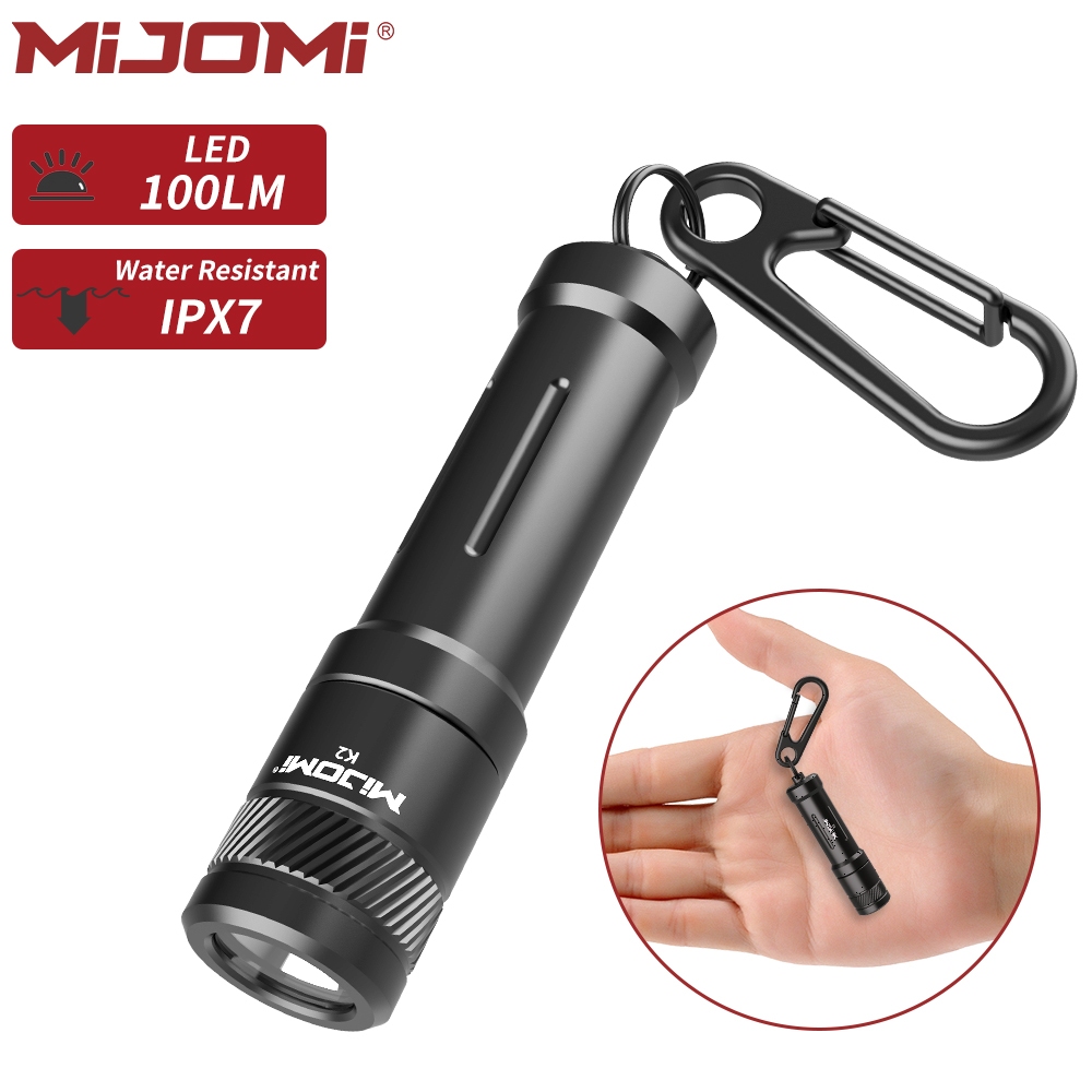 Mijomi K2 Mini Móc Khóa Đèn Pin 100Lumens Samsung LED AAA Pin IPX7 Chống Nước Di Động Nhẹ Đèn Chìa Khóa Đèn Pin Tốt Cho EDC, Đi Bộ Đường Dài, Cắm Trạig