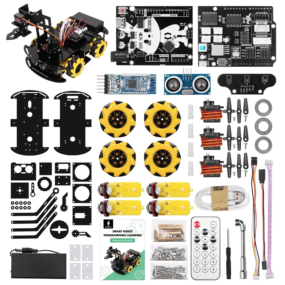 Tscinbuny 4WD Robot Xe Cơ Cánh Tay Bộ Cho Arduino UNO Lập Trình Dự Án Robot DIY Bộ Điện Tử Đồ Chơi STEM